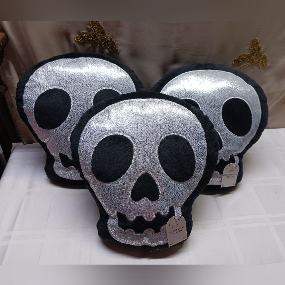 Lot Of 3- Halloween Skull Throw Pillows